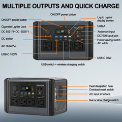 GSIKE 1200W PRO Power Station Solar Generator Pure Sine Wave Inverter AC/DC/USB Outputs LiFePO4 Battery UPS for Home Camping RV Emergency