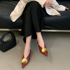 2025all-Match Gold Pointed-Toe Metal Buckle Single Shoes Women Wear