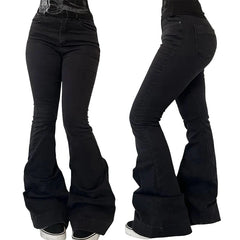 Women's Concise High Waist Flared Jeans Stretchy Slim Fit Casual Chic