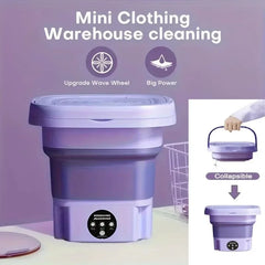8L Mini Foldable Washing Machine with Spin Dryer Collapsible Portable Washer for Socks Underwear Panties Small Household Laundry