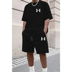 Men's Sporty Suit Set Short Sleeve T-shirt And Sports Shorts Two Piece Casual Suits Summer Breathable Outdoor Athletic Outfit