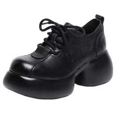 GKTINOO 2026 Spring New Genuine Leather Pumps Thick Soled Women Shoes Retro Comfortable Round Toe Wedges Platform Shoes
