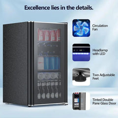 Compact 26-Bottle Wine Cooler & 130-Can Beverage Fridge with 40-61°F Temperature Control, Black