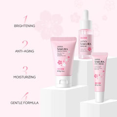 Sakura Skin Care Sets Face Cream Serum Toner Facial Cleanser Sunscreen Eye Cream Gift Box Face Skin Care Set Product 3pcs/Set