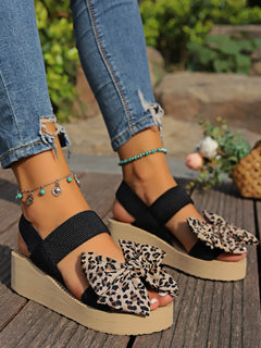 Women's Wedge Thick Sole Sandals Sexy Leopard Print Bow Daily Commuting Beach Party Leisure Fashion Versatile Sandals