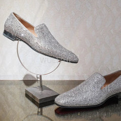 Gold Full Crystal Shiny Men's Loafers Wine Red Black Gradient Oxfords Flat Shoes Party Luxury Clogs Round Toe Casual Print Shoes