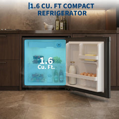 1.6 Cu.ft Compact Mini Fridge, Single Door Small Refrigerator, Steel