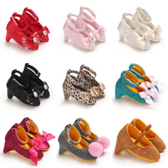 Newborn Infant Baby Fashion Girls High Heels Shoes 0-5Months Princess Bow Party Crib Shoes Photo Props Shoes