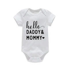 Hello Daddy Mommy Newborn Baby Bodysuit Pure Cotton Short Sleeve Summer Jumpsuit Cute Baby Onesie