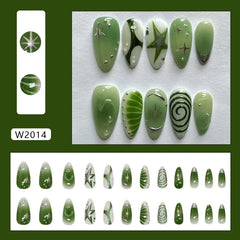 24pcs Red Star Print Fake Nails Sweet Cool Short Almond Press on Nail for Women Wearable Detachable Ins Spice Girl False Nails