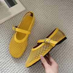 Aneikeh Summer Fishing Net Flat Bottom Sandals Hollow Design Fashio Low Cut Shallow Comfortable Beach Roman Women Shoes
