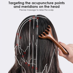 Natural Golden Sandalwood Six-Claw Scalp Massager Gua Sha Tool Back Scratcher Spa Handheld Meridian Massage Comb Hair Care