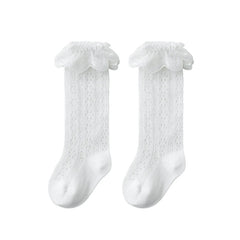 Summer Baby Girls Socks Toddler Bow Long Sock Kids Knee High Soft Cotton Mesh Stocking Spanish Style Hollow Out Lace Socks 0-3Y