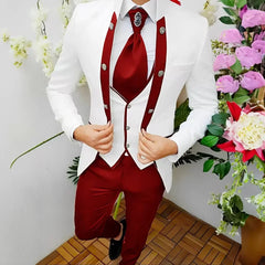 Premium Men's Jacquard Suit White 3pcs Set Wedding Groom Tuxedo Shawl Collar Formal Jacket Vest Pants Beach Party Custom Attire