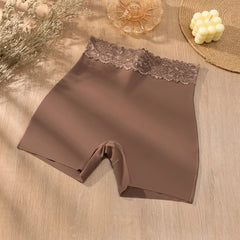 Giczi New Women's Lace Trim Panties Satin Seamless Safety Shorts Anti-Exposure Underwear Tummy Control Shaping Breathable Boxers