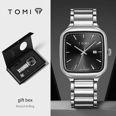 TOMI Men's Quartz Watch New Fashion Box Set Cufflinks Ring Fashion Set Box Watch as a Gift for Men's Gift Box