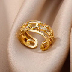 Gold Plated Stainless Steel Crystal Rings For Women Chain Geometry Zircon Finger Ring Jewelry Gift anillos mujer 2025 New Trendy