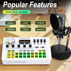 Tenlamp Y300-P15B Podcast Microphone Bundle with Live Sound Card Audio Mixer, 3.5mm Condenser Mic for PC Smartphone Gaming Streaming Singing YouTube Vlog Studio Recording