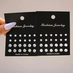 Maximum 36 Pairs Shiny Zircon Stud Earrings Set for Women Men Daily Versatile Chic Silver Color Crystal Ear Jewelry Accessories