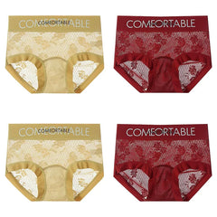 4PCS Women Seamless Panties Transparent Briefs Plus Size Lace Antibacterial Panties