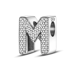 Fit Original Bangle Bracelet DIY A-Z Alphabet Charms Bead 925 Sterling Silver CZ Zircon LOVE Letter Dangle Pendant Jewelry Gift