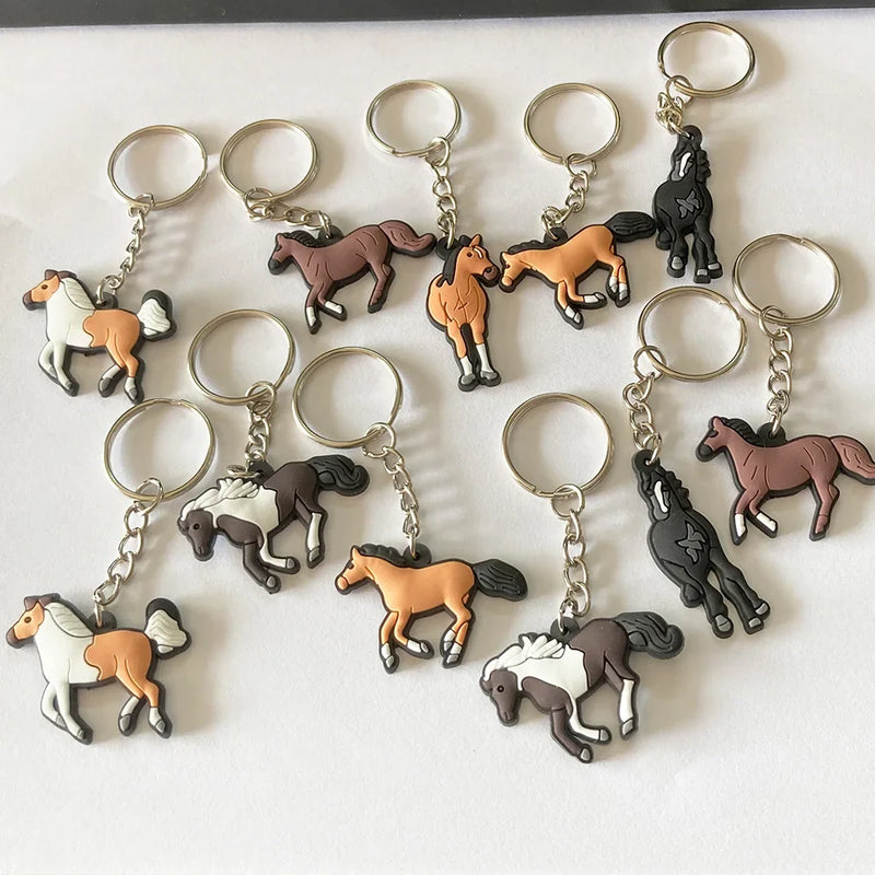 12 pcs Horses Keychain Key Ring Decor Horse Party Animal Themed Horse Birthday Party Supplies Girls Boys Guest Return Gifts
