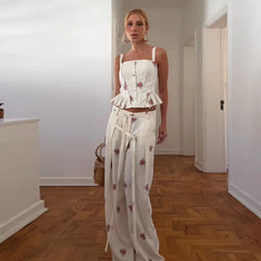 Chic Stripe Print Vest Pants Women Set Patchwork Slash Neck Bandage Top Pleated Asymmetry Trousers 2026 Summer Lady Outfit