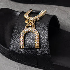 Women's Summer Fashion Gold Decorative Buckle Non Slip Light Comfortable Breathable Round Head Indoor and Outdoor Slippers