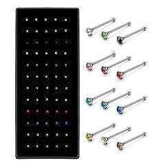40/60pc Stainless Steel Straight L Nose Stud for Women Nose Ring Set