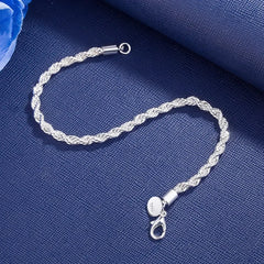 925 Sterling Silver Bracelet 4mm20cm Flat Side Chain Lobster Clasp for