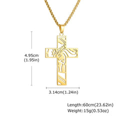 Stainless Steel Cross Necklace Catholicism Jesus Pendant Gold Color Collar Church Prayer Faith Jewelry for Men Women Gift