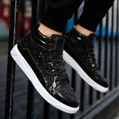 Men's Gold Sequins Platform Boots Autumn Fashion Casual Sports Shoes Thick Bottom Vulcanized Shoes Man Flats Heels Shoes Hombres