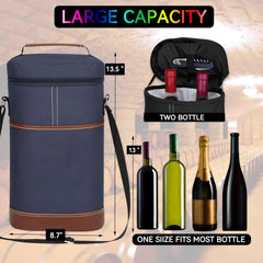 Soft Cooler Wine Bottle Insulated Bag for Wine Thermal 2 Drink Bottle 750ml Beer Outdoor Bag for Travel Carrier Tote Wine Glass
