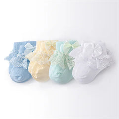 Lawadka 4Pairs/lot Newborn Baby Socks For Girls Cotton Lace Infant Girls Sock Princess Bow Toddler Baby Girls Socks Spring 0-24M