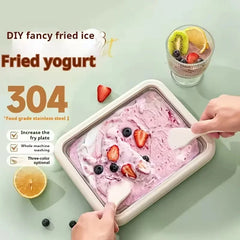Instant Rolled Ice Cream Pan with Scraper, DIY Frozen Yogurt Sorbet Stir Fry Ice Making Machine