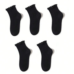 Women's Crew Socks with Ruffles, White and Black, Comfortable, Breathable, Moisture-Absorbing and Sweat-Wicking