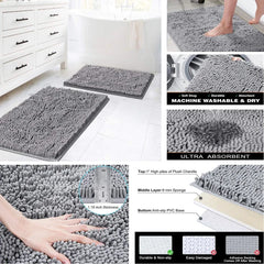 Chenille Soft Plush Bath Mat Super Absorbent Washable Non Slip Bathroom Comfortable Carpet for Shower Toilet Doormat Floor Rugs