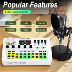Tenlamp Y300-P15B Professional Podcast Equipment Bundle Kit for 4 People, Studio Sound Card with 3.5mm Condenser Mic  for PC Smartphone Laptop Computer , Live Audio Mixer Voice Changer for Streaming Singing Gaming Recording V