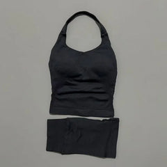 2 Pieces Shorts Yoga Set Women Backless Halter Tops High Waist Seamless Shorts Gym Suit Fitness Sportswear Workout Sets