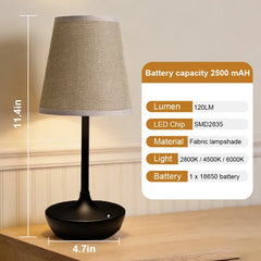 GGbingo Rechargeable LED Table Lamps Classic Desk Lamp Dimmable USB Fabric Lampshade Bedroom Bedside Desk Light Decoration