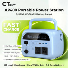 CTOLITY AP400 345.6Wh Portable Power Station 500W Power bank, LiFePO4 Solar Generator with 150W Solar Input, UPS Backup Battery, Wireless Charging, AC/DC/USB Output for Camping Home Emergency