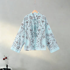 Casual Printed Women's Shirt Trouser Suits Lace Up Long Sleeve Loose