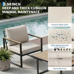 Modern 4-Piece Patio Furniture Set Outdoor Conversation Sectional Sofa With Coffee Table Thick Washable Cushions For Lawn Deck