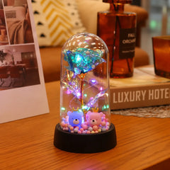 LED Valentine Day Gift For Girlfriend Eternal Rose Light 24K Gold Foil Flower In Glass Cover Mothers Day Wedding Bridesmaid Gift