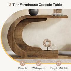 Tribesigns 43.3" Mid-Century Modern Console Table for Entryway, Wood C-Shaped Hallway Entry Accent Table for Living Room