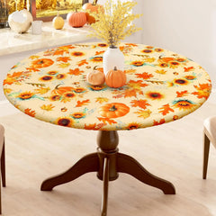 Waterproof PVC Flannel Table Cover Elastic Fitted Tablecloth Floral Pumpkin Christmas Pattern Dining Party Decoration