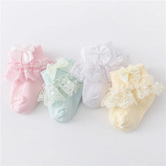 Lawadka 4Pairs/lot Newborn Baby Socks For Girls Cotton Lace Infant Girls Sock Princess Bow Toddler Baby Girls Socks Spring 0-24M