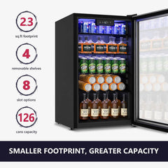 126 Can Mini Beverage Refrigerator Glass Door Cooler For Soda Beer Wine Home Use, Custom