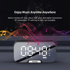 Bluetooth Speaker with LED Mirror Screen Digital Dual Alarm Clock with FM Radio Phone Holder Temperature For Bedroom Office