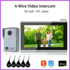 ANJIELO 4-Wire Video Intercom System with 10-inch Touch Screen 5-in-1 Unlock Tuya Smart APP Control IP65 Waterproof Night Vision
